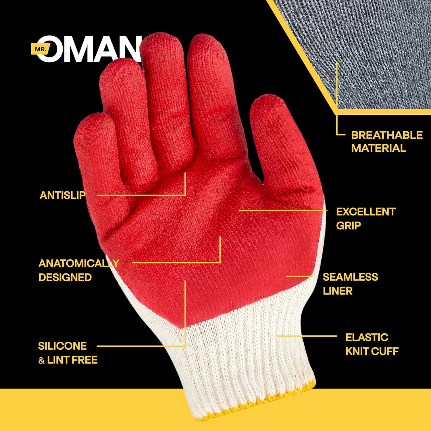 Oman Red Palm Latex-Coated Work Gloves - Cotton/Polyester Shell - Korean Craftsmanship - Image 5