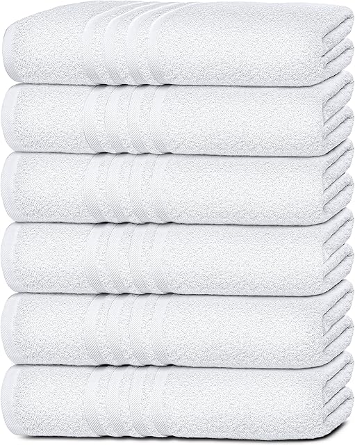 White Classic Wealuxe Cotton Bath Towels - 61x127 CM - Lightweight Soft and Absorbent Gym Pool Towel - 6 Pack - White
