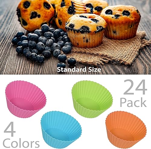 Miniatura 3 de Bakerpan Vasos de silicona para magdalenas, forros reutilizables para cupcakes para hornear, juego de 24 moldes de silicona para cupcakes, forros