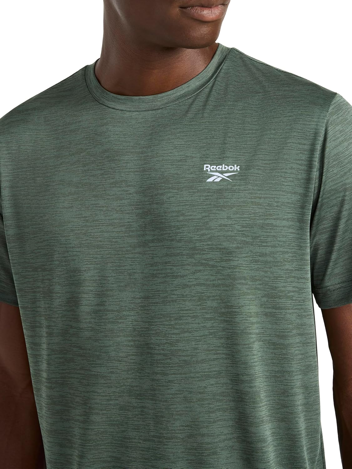 Reebok Mens Small Logo Short Sleeve Crewneck T-Shirt, Standard Fit, Breathable Lightweight Stretch Knit Fabric - Image 3