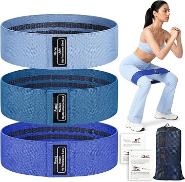 Renoj Resistance Bands for Working Out 3-Set Professional Exercise Bands for Pilates, Yoga, Home Gym, Booty, Leg Training | Heavy/Medium/Light Fabric Loops for Women Men