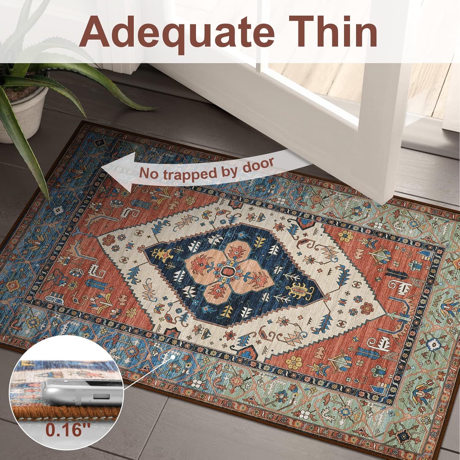 Beeiva Oriental 3x5 Washable Rug, Boho 3x5 Entryway Dorm Rug with Non Slip Backing, Vintage Tribal Medallion Low Pile Bedroom Mat for Front Door Entry Indoor Space - Image 2