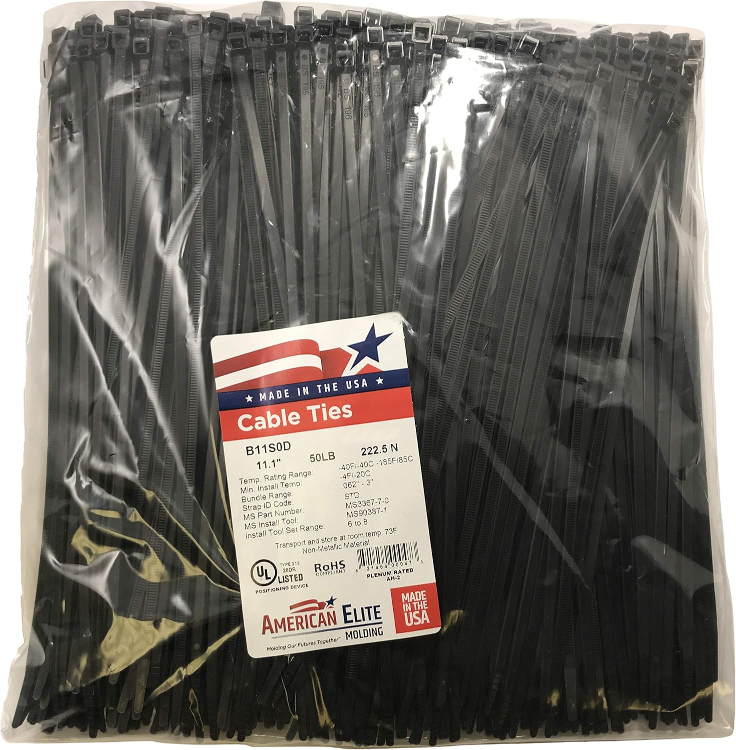 Sherco-Auto Standard Black 7" Inch Cable Zip Ties 50 Pounds Tensile Strength UV Resistant Wire Wrap - 1000 Pack - Made in USA