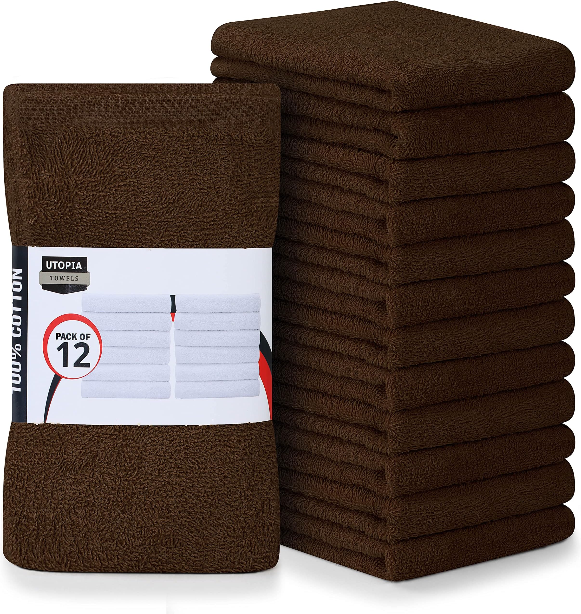 Kitchen Bar Mops, Pack of 12, 16 by 19 Inches, 100% Cotton Super Absorbent Brown Towels, Multi-Purpose Cleaning Towels for Home and Kitchen Bars
