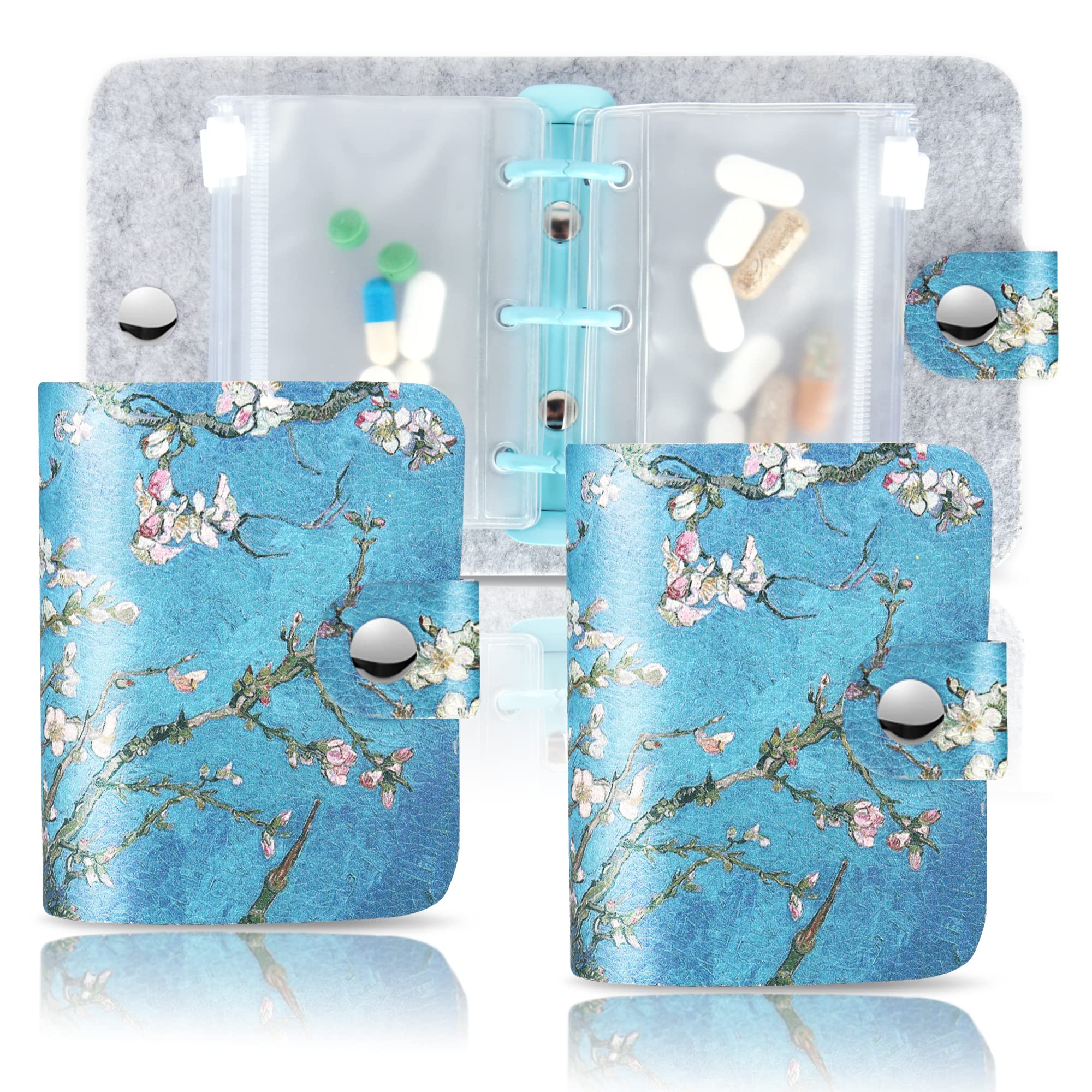 Hennaja Pill Organizer,Pill Pouches Clear Plastic Pill Bags Self Sealing Travel Medicine Organizer Storage (2-Peach Blossom, 2 Pack)