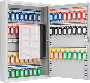 winbest 64 Position Key Lock Box Wall Mount Steel Key Cabinet with Adjustable Numbered Hooks, Index Log, Colored Key Tags for Home or Office