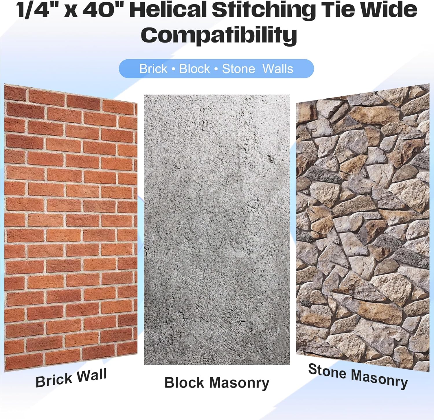 Wall Repair Helical Stitching Tie, 10 Pack, 304 Stainless Steel, Suitable for Repairing Cracks in Bricks, Blocks and Stone Masonry