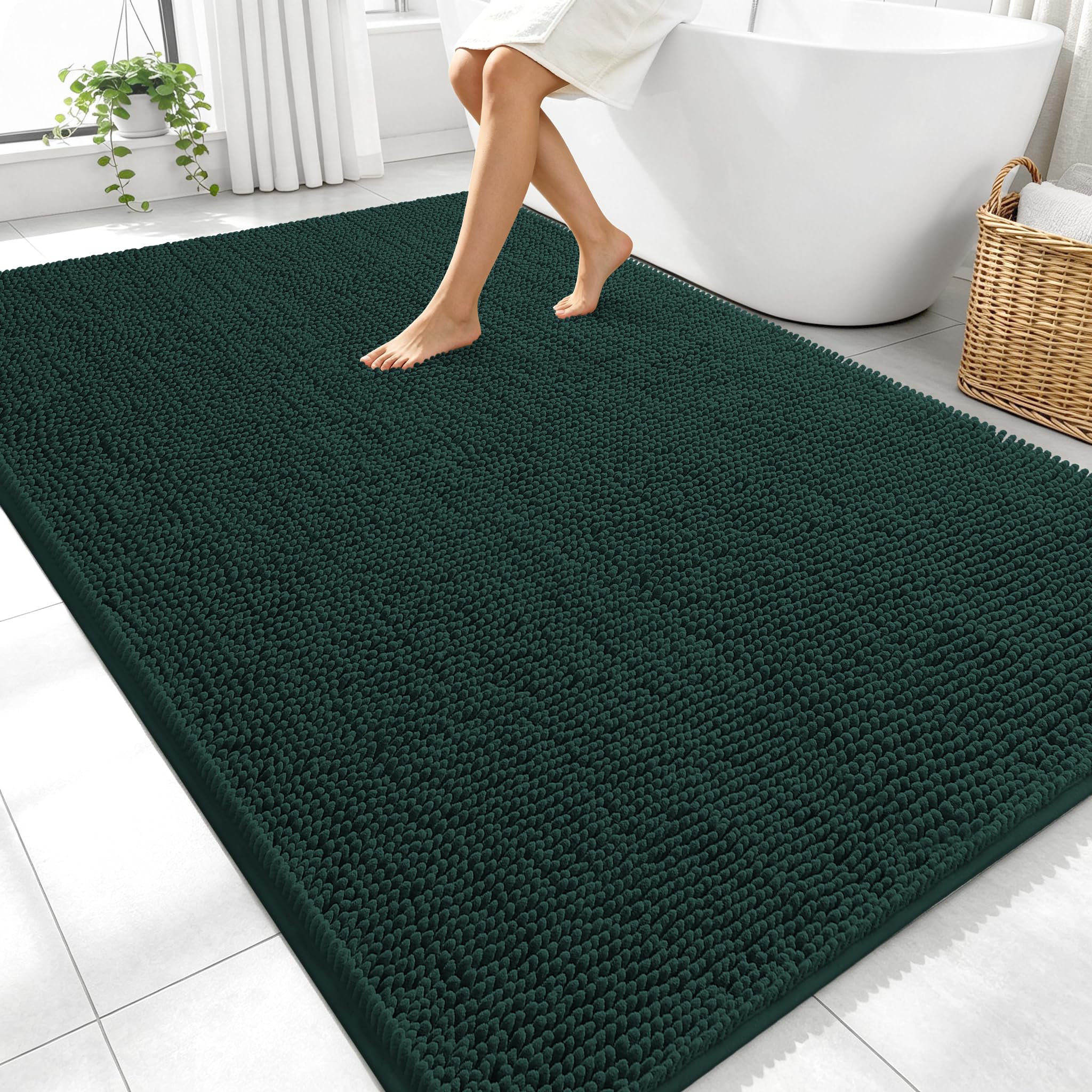 OLANLY Large Bathroom Rugs 70x46, Extra Soft Absorbent Chenille Bath Rugs | Blackish Green, Quick-Drying Rubber Backing, Washable Bath Mat for Bathroom Floor, Tub and Shower, Home Decor Accessories