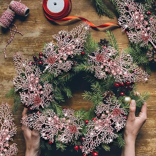 Miniatura 54 de Tigeen 12 piezas de selecciones de árbol de Navidad artificiales a granel, relleno de árbol de Navidad con purpurina, bayas, tallos de ramas, ramas