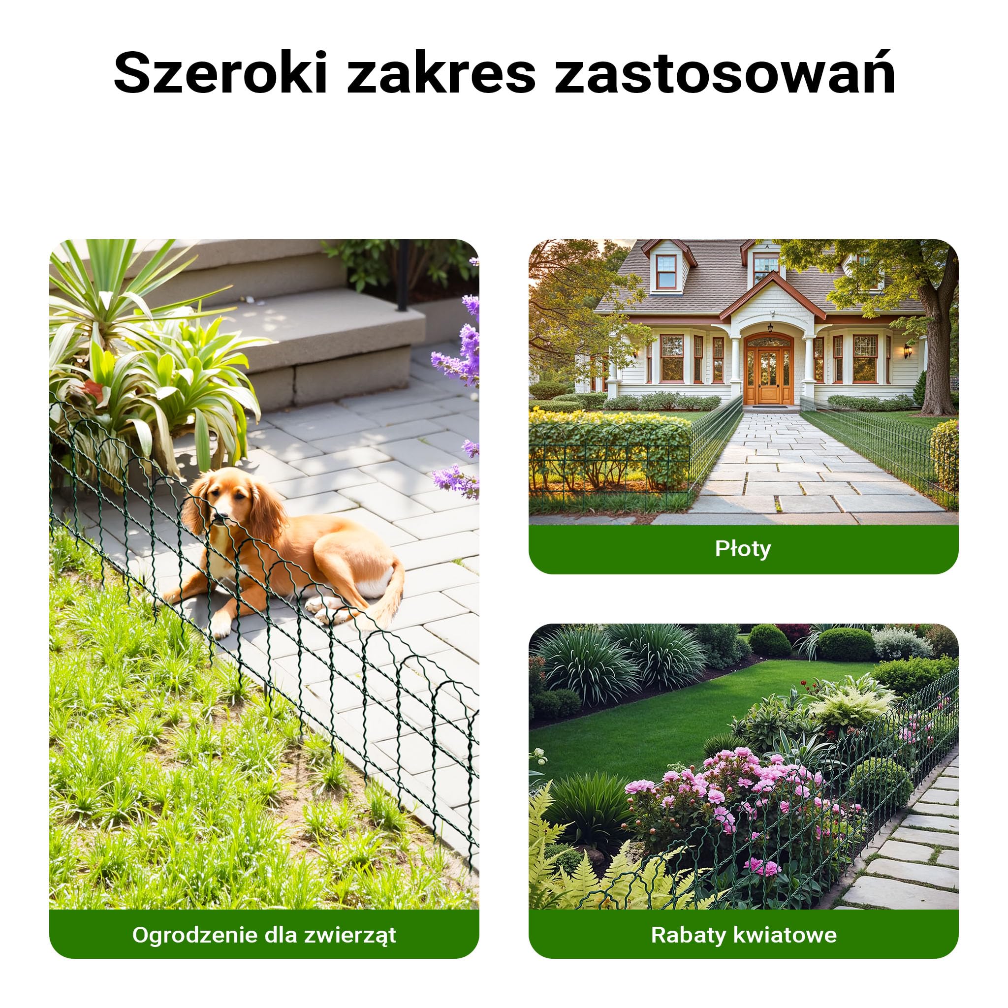 Wiltec Palisada ogrodowa o wysokości 0,65 m i długości 10 m, zielona siatka ogrodzeniowa stal z powłoką PCV, niski płotek rabatowy