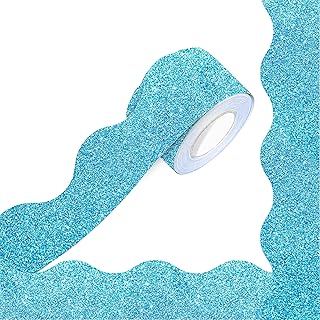 66 Feet Bulletin Board Borders, Glittering Rolled Border Trim with Wavy Line Design - Walls, Desks, Windows, Doors, Chalkboards, Whiteboards Decors for School, Classroom, Home & Offices (Blue)