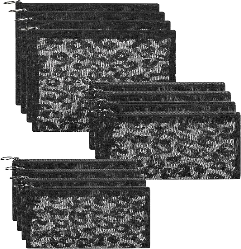 Sinzip Kit com 12 necessaires de tela de nylon com zíper, Black Lace, tamanhos variados