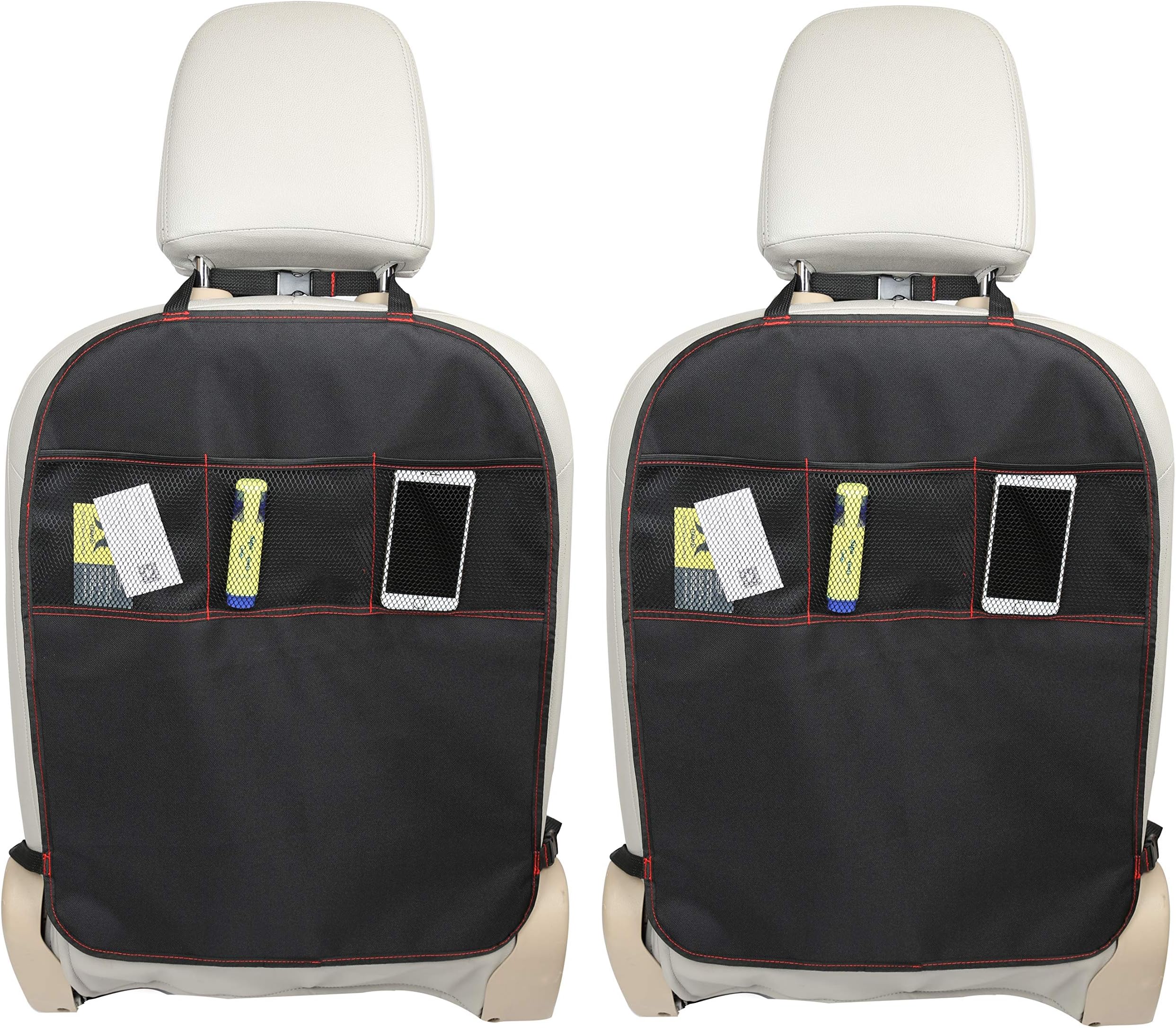 Kick Mats x2 | Car Seat Upholstery Protector | Organiser Pockets | Universal size | Heavy Duty Kick and Stain Protection | PREMIUM PRODUCT