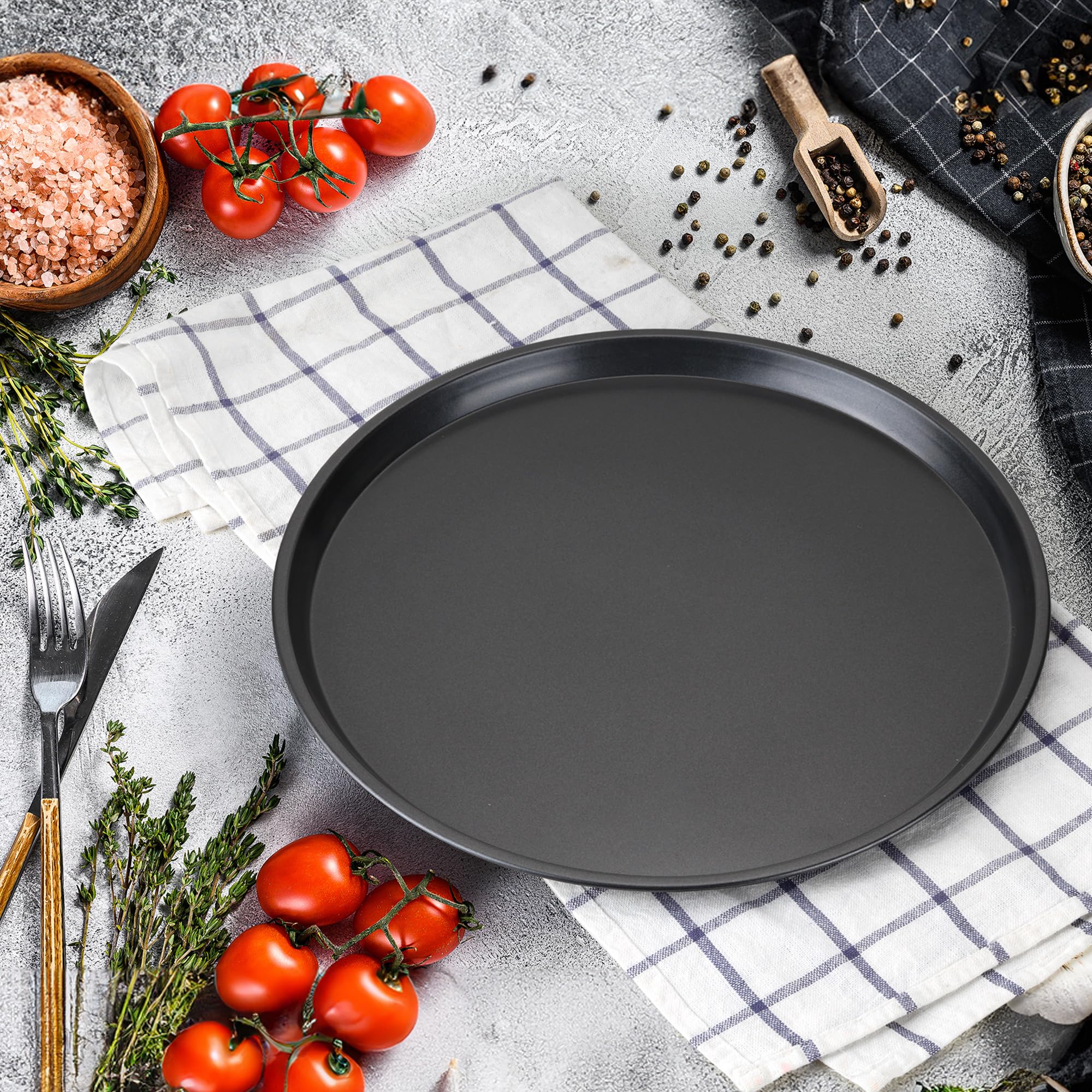 Paquete de 6 bandejas antiadherentes para pizza, bandeja redonda de horno de pizza de 12 pulgadas, bandeja de acero al carbono resistente para hornear pizza para hacer pizza (negro)