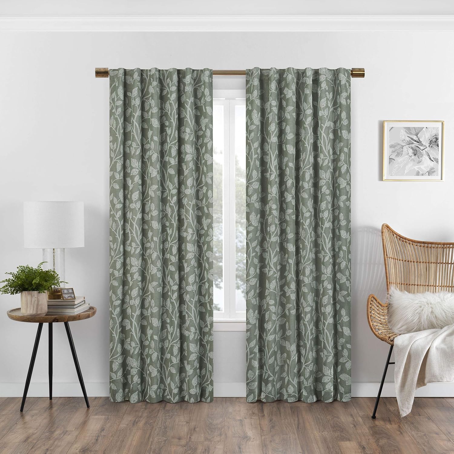 Eclipse Absolute Zero Nora Botanical Blackout Thermal Insulated Rod Pocket Curtains for Bedroom, Single Panel, 50" x 63", Grey