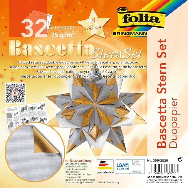 Foto 2 de 5 de Folia 366/2020 Bascetta Duo - Set de papeles transparentes de 20 x 20 cm para construcción de estrellas (32…