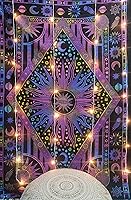 Vista 2 de ICC - Tapiz de teñido anudado de sol ardiente morado, celestial, luna, planeta, bohemio, para colgar en la pared, bohemio, hippie, hippie, tapiz