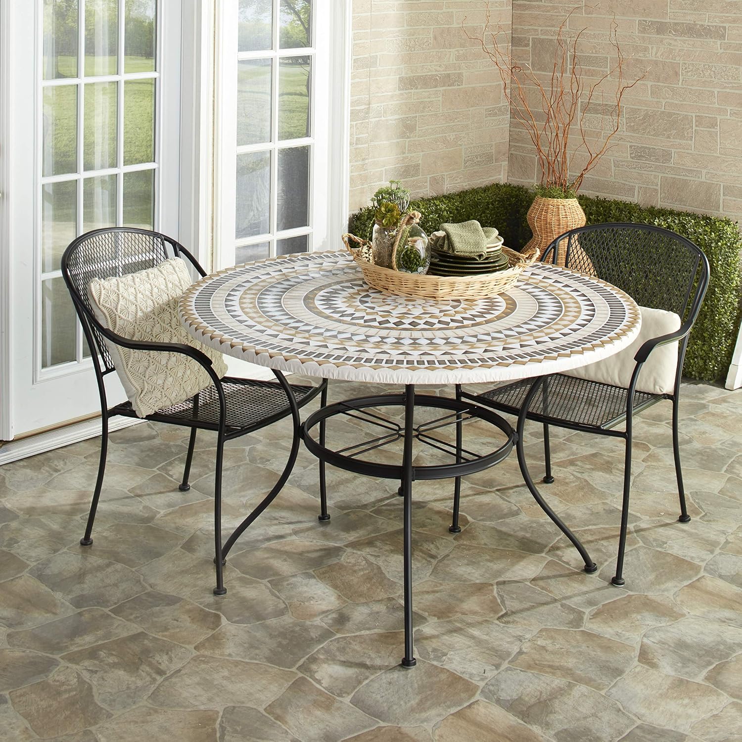 Custom-Fit Elastic 48" Round Table Cover for Home and Catering - Tiles