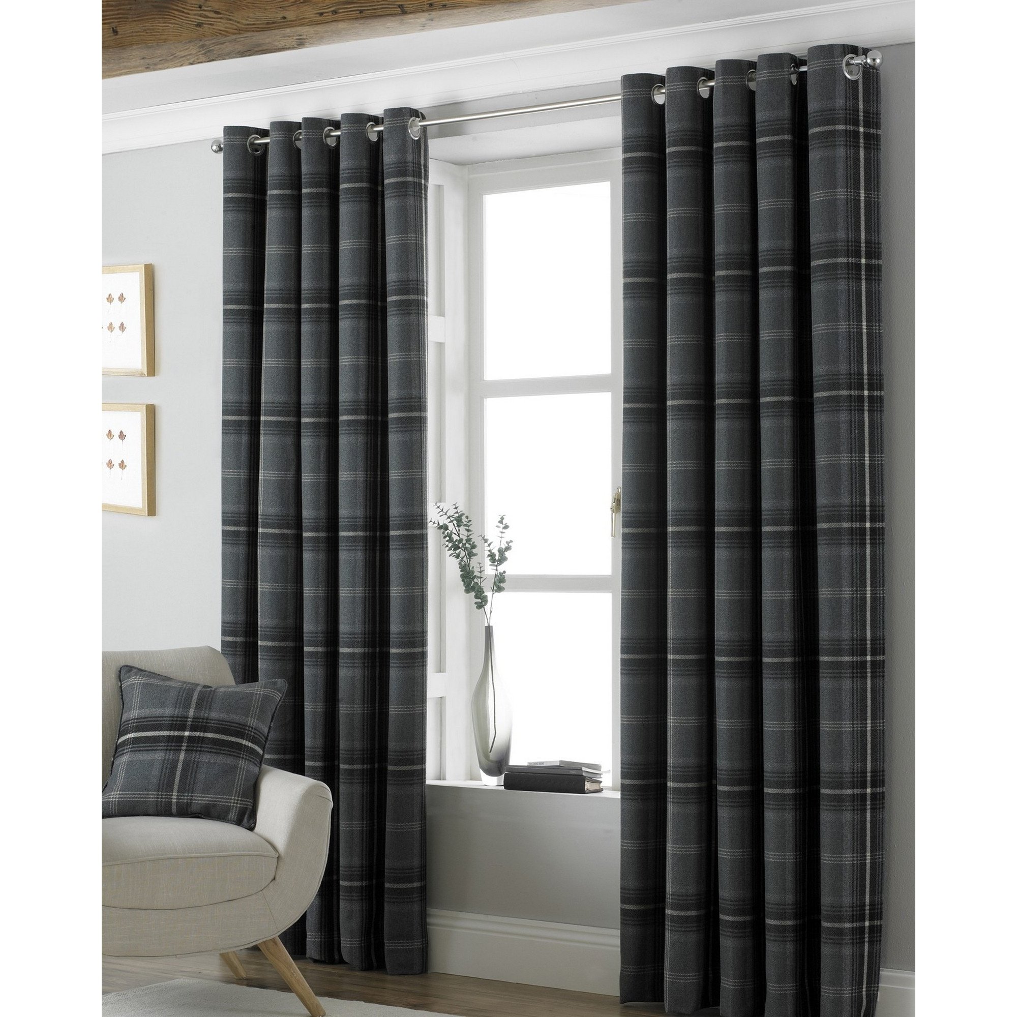 Riva Paoletti Aviemore Eyelet Curtains, Grey, 46 x 54 (117 x 137 cm), Polyester,