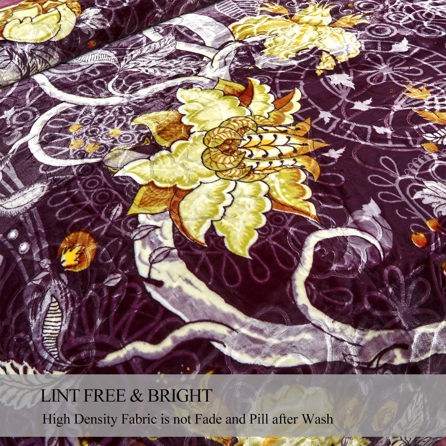 🔥 Flash Sale JML Plush Raschel Blanket, Korean Mink Blankets - Silky Soft, 2 Ply Printed Fleece Blanket (Purple, King)