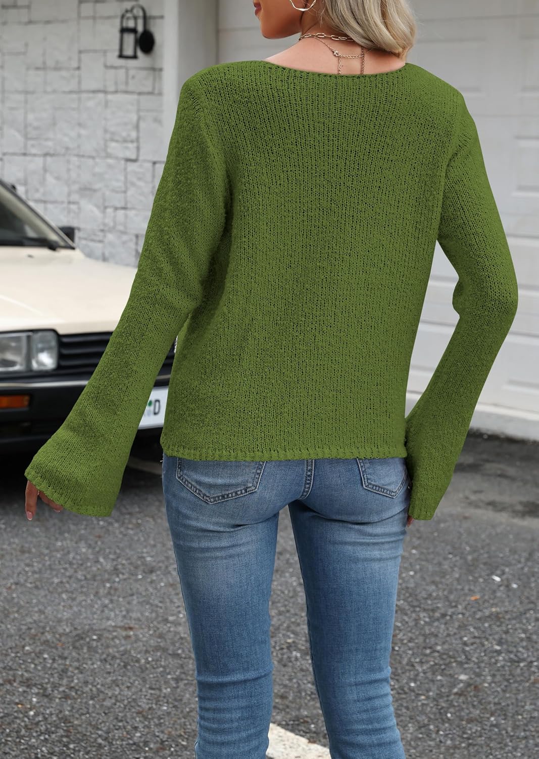 Women Tie Front Cardigan Sweaters Bell Long Sleeve V Neck Knit Bow Sweater Lightweight Y2k Cute Fall Cardigan - Image 4