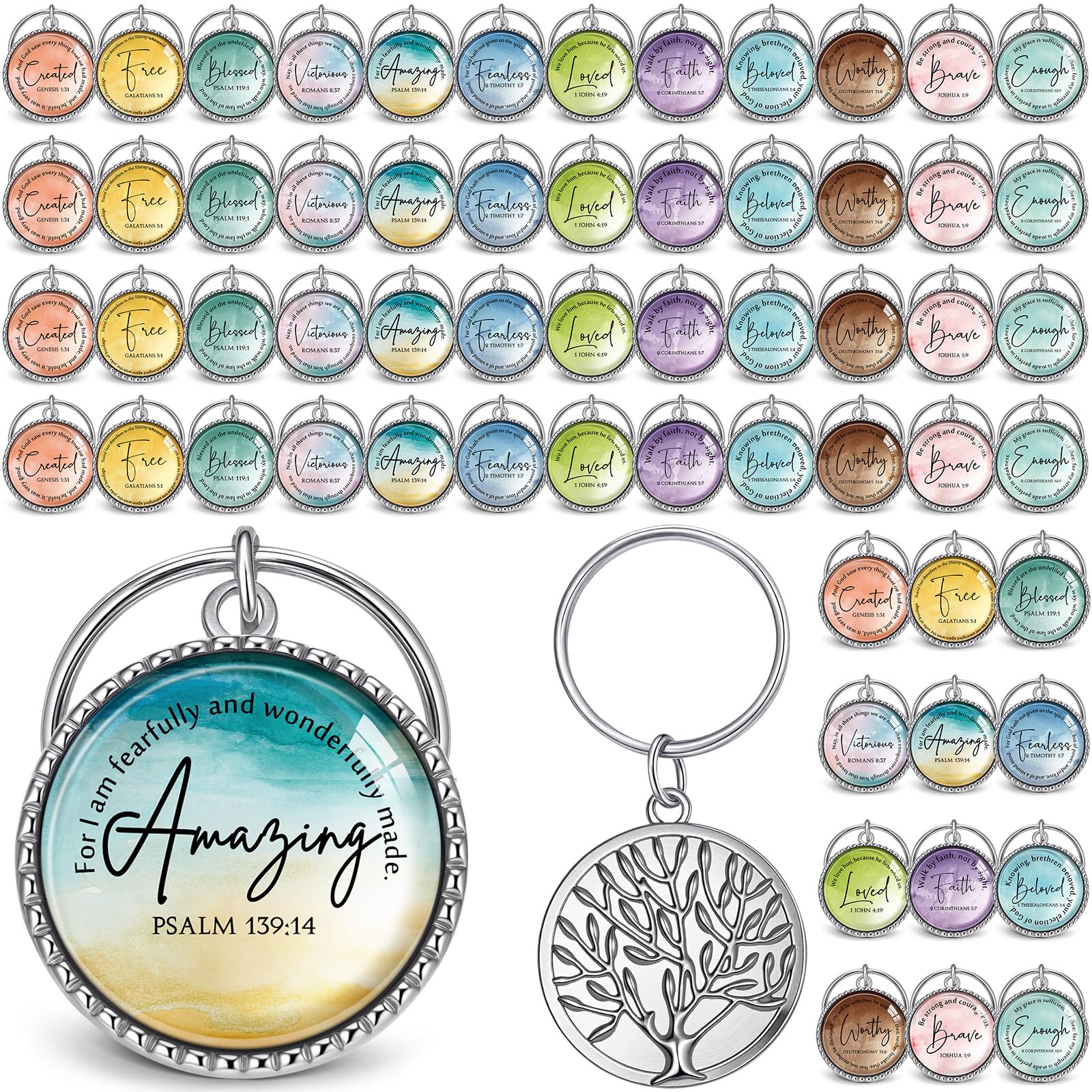 Equsion 100 Pcs Christian Keychain Bulk Mini Bible Keychains, Classic