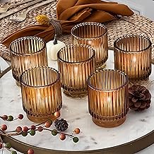 Kate Aspen Vintage Glass Tealight & Amber Votive Candle Holders (Set of 6) – Rustic Fluted Candle Holder Set, Boho Home Decor, Wedding Table Centerpieces, Farmhouse Kitchen Table Decor