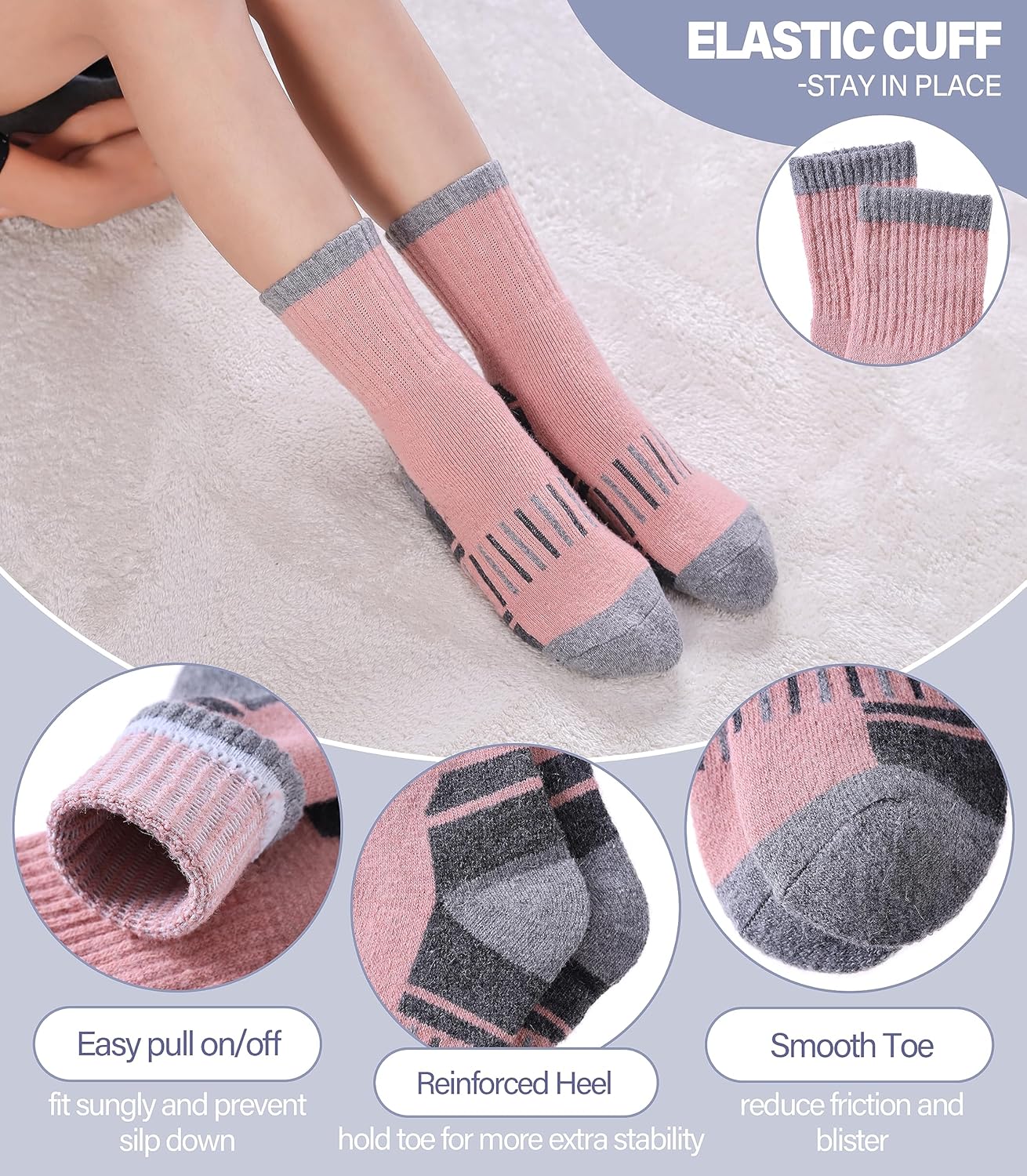 Kids Merino Wool Hiking Socks Boys Girls Toddlers Winter Warm Thick Thermal Cushion Crew Gift Socks 6 Pairs - Image 7