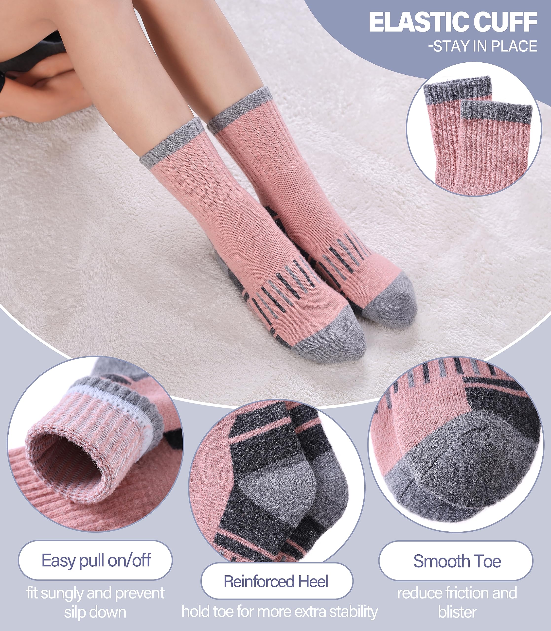 Calcetines de senderismo de lana merino para niños y niñas, calcetines cálidos de invierno con almohadilla térmica gruesa, regalo de 6 pares