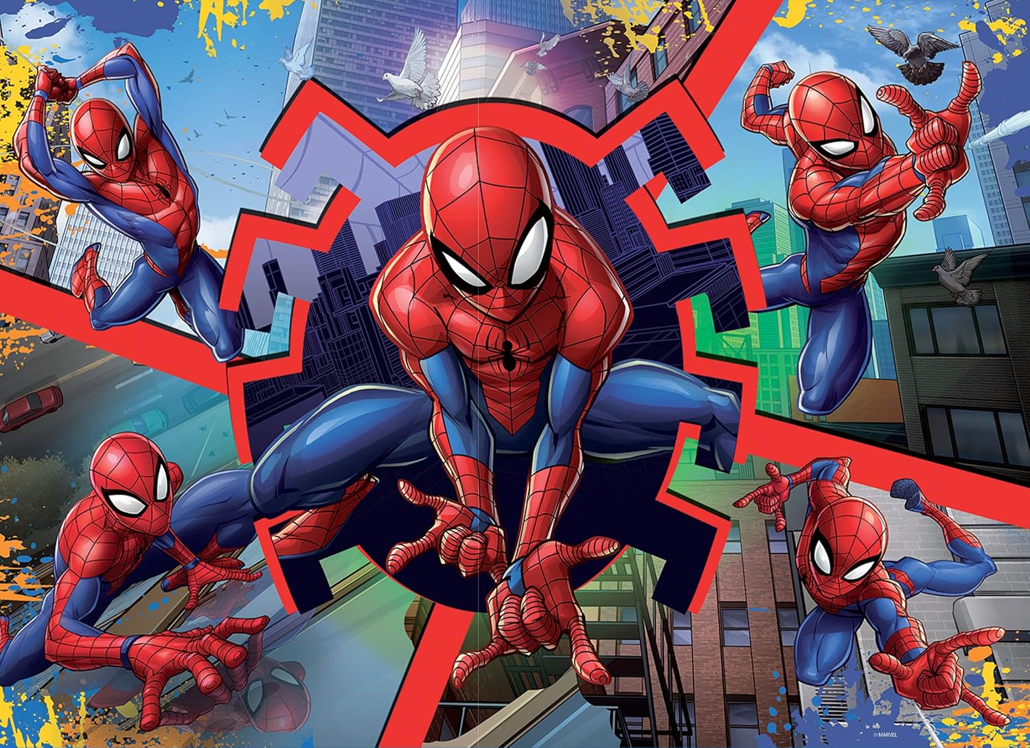 Lisciani Marvel Spiderman Double-Sided Puzzle 108 Pieces 70 x 50 cm Rebuild and Colour Superhero Scenes Promotes Fine Motor Skills, Creativity and Observation