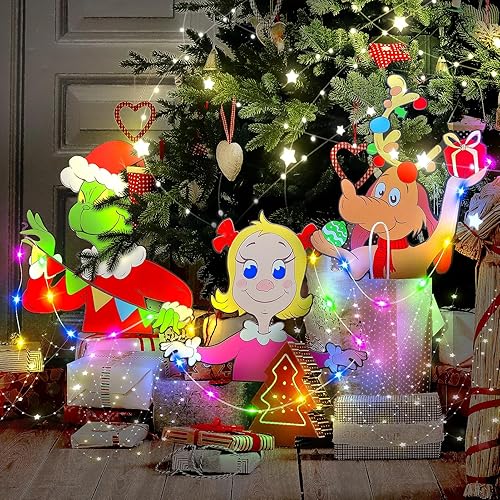 Miniatura 7 de Decoraciones de Navidad Grinch Fence Peeker 3 piezas de letreros de decoración de patio de Navidad para el árbol, Whoville divertido Grinch robando