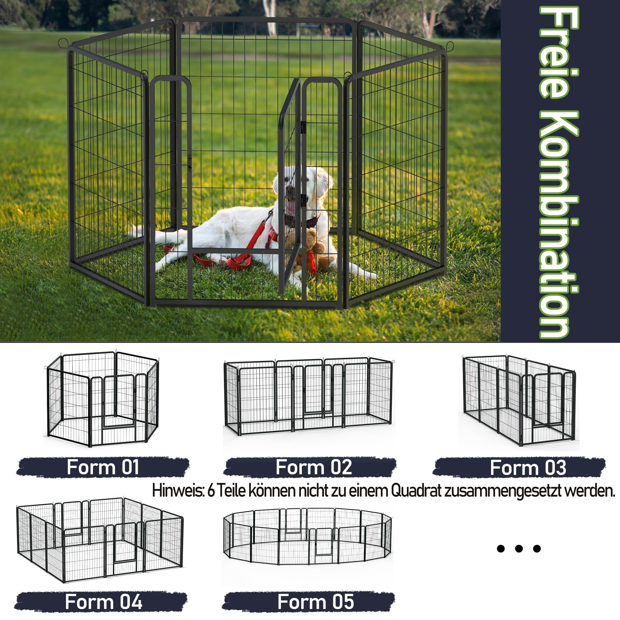 Welpenlaufstall Hundelaufstall Freilaufgehege Welpenauslauf 80cm hoch mit Tür Faltbare Faltbare Freigehege Flexibel Hundezaun für Innen und Outdoor 80 x 80 cm, 12 Stück