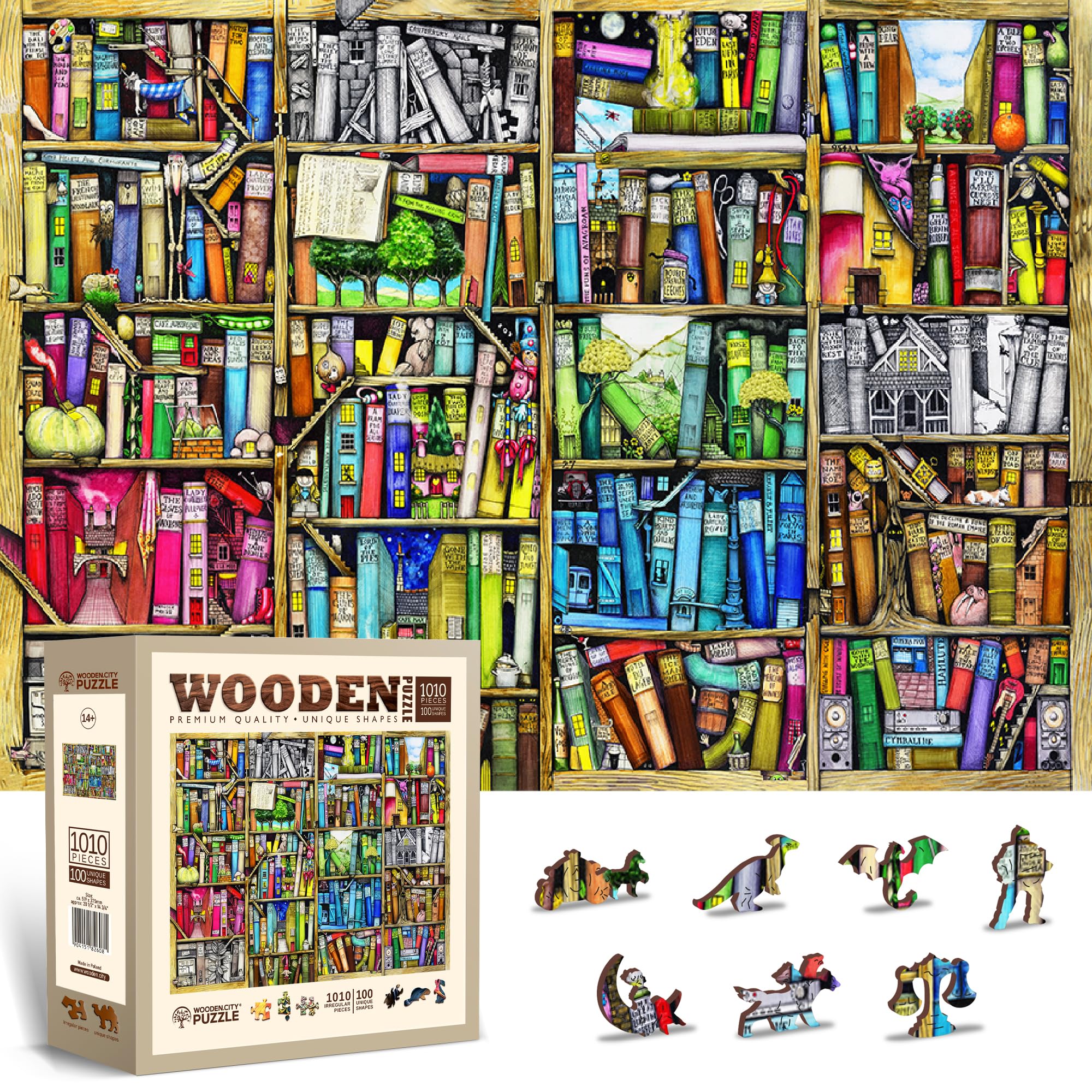 WOODEN.CITY 1000-Piece Wooden Jigsaw Puzzle, Unique Puzzle for Adults, Elegant Design, for Puzzle Lovers (Bookshelf)