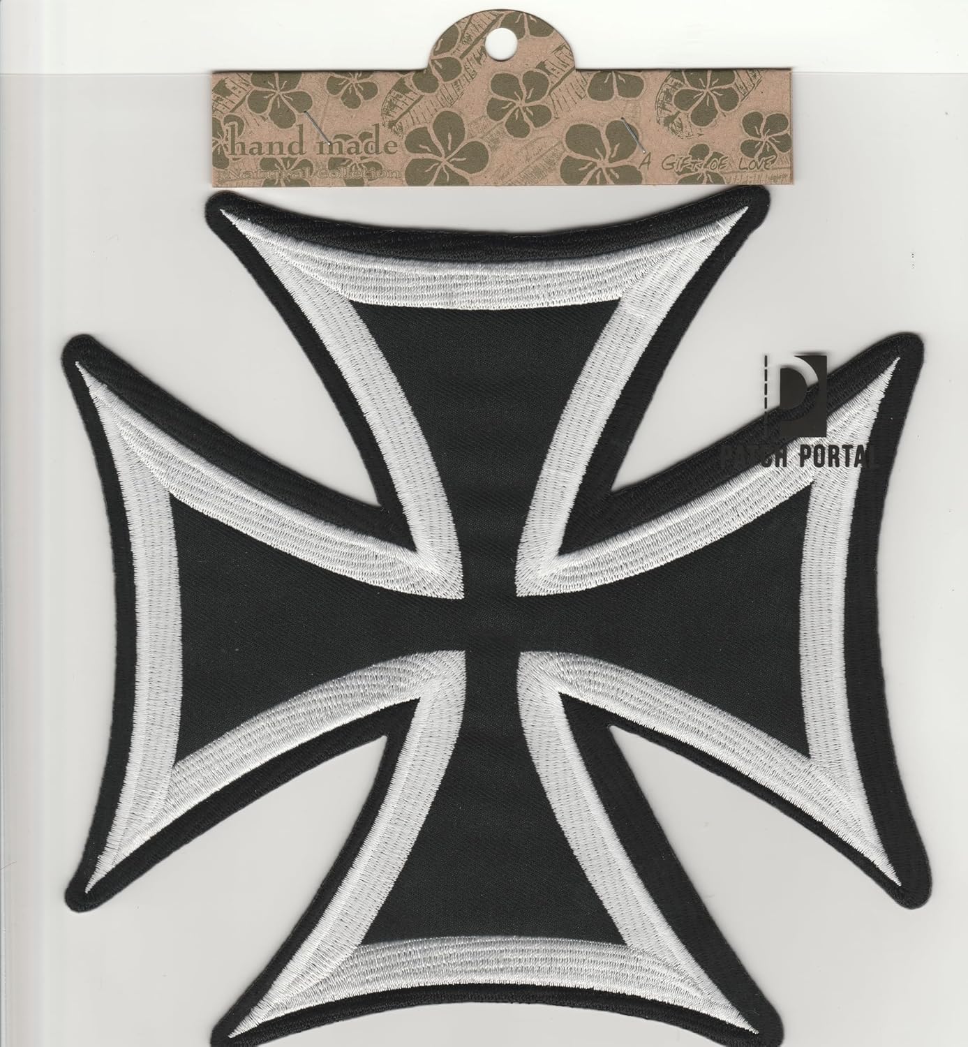 Large 8 Inch Maltese Cross Embroidered Patch - Iron-On Sew-On Gothic Celtic Badge for Jackets Vests and Bags - Biker & Firefighter Style Emblem for DIY Crafts & Clothing Customization