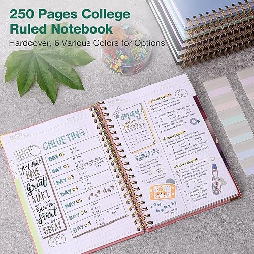 Miniatura 2 de Cuaderno de espiral de 8.5 x 11 pulgadas, cuaderno de 5 materias, cuaderno de tapa dura con divisores, cuadernos grandes de cuero para el trabajo,