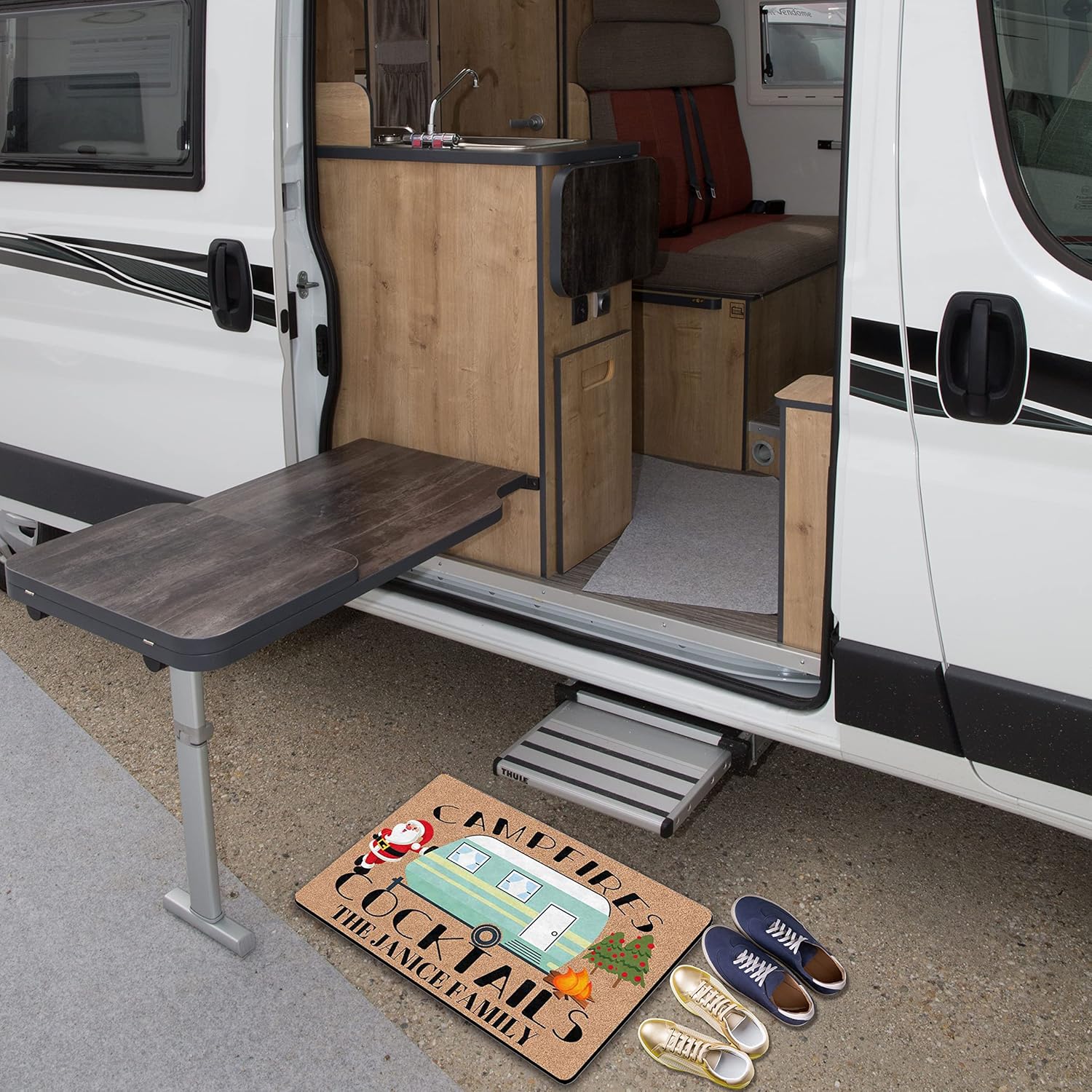 Personalized Camping Doormat Christmas Camper Door Mat Xmas Decorative Rugs For RV Indoor/Outdoor Durable Use Gifts For Camper Accessories For Travel Trailers Enterway Kitchen Easy Clean Made in USA