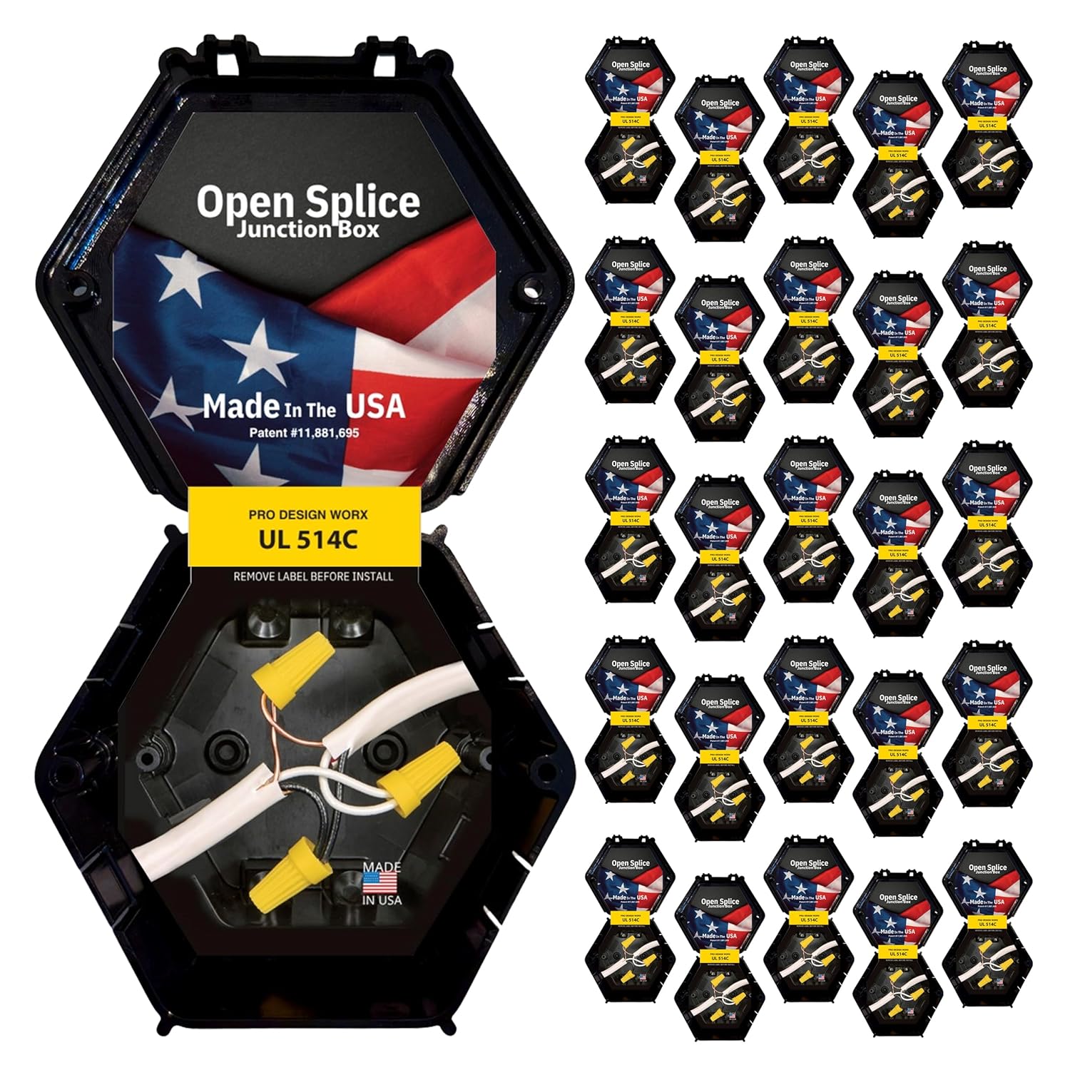 UL 514C Open Splice Junction Box 25-Pack - Durable One-Piece Polycarbonate DIY Electrical Enclosure, Code-Approved Black Boxes for Fast Safe Wiring