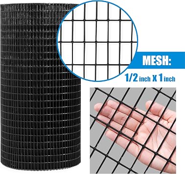 Fencer Wire 16 Gauge Black Vinyl Coated Welded Wire Mesh Size 0.5 inch by 1 inch (2 ft. x 50 ft.)
