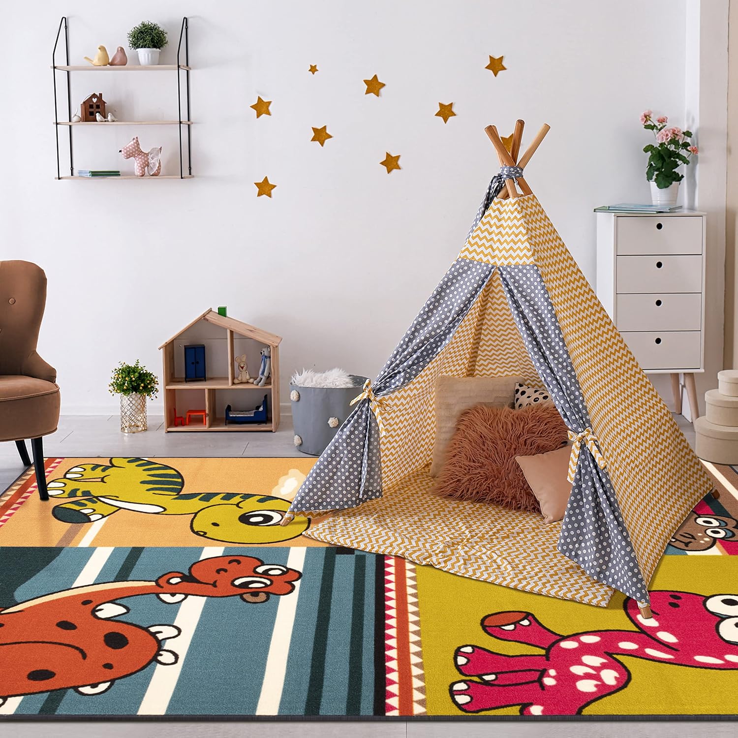BNM Small Indoor Area Rug, Washable, Non-Skid Foam Backing, Floor Decor for Playroom, Living Room, Bedroom, Entryway, Classroom, Nursery, City Cruising Kids Indoor Area Rug, 2' x 3', Black