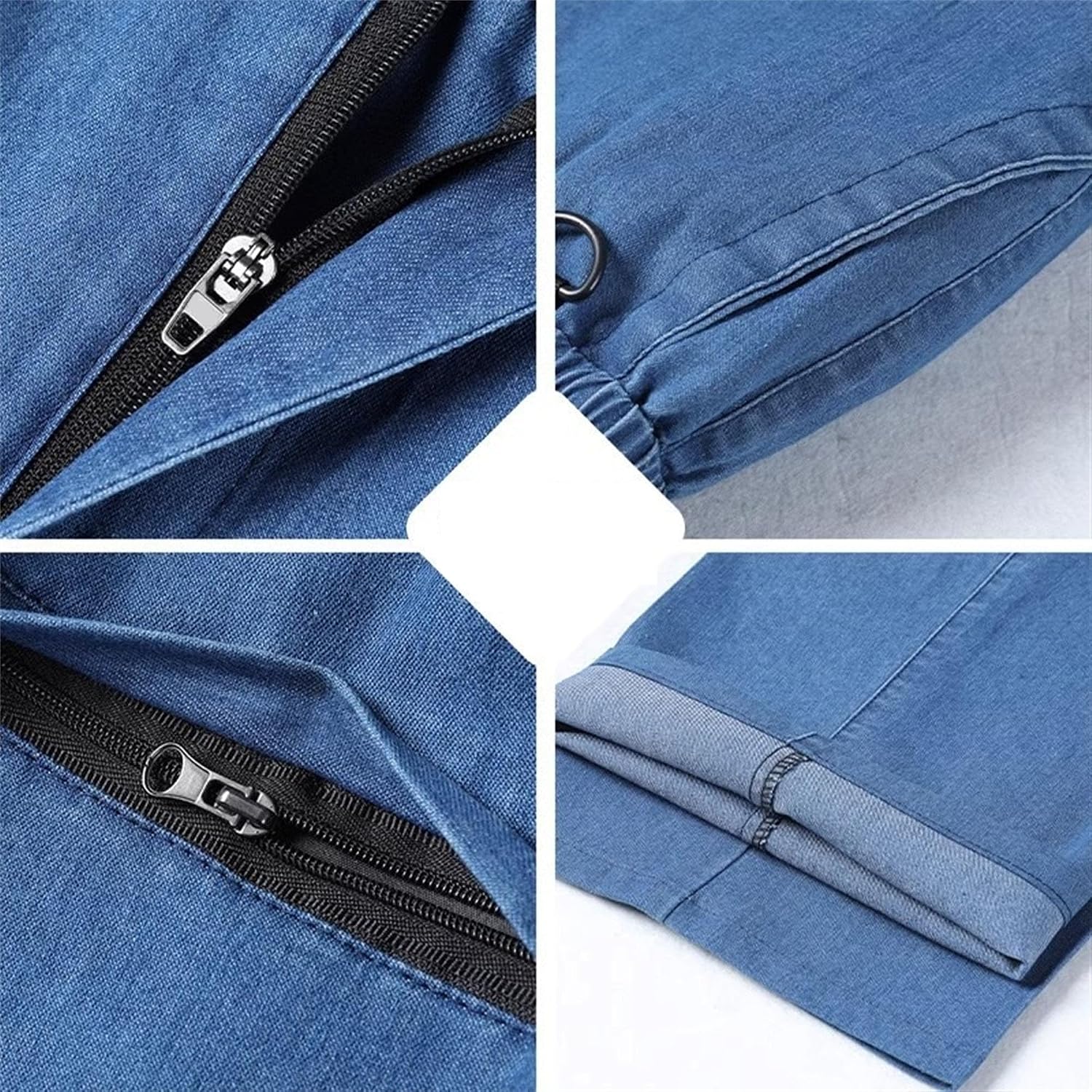 DGHM-JLMY Men's Plus Size Lightweight Jeans with Elastic Waist Loose Straight Leg Denim Pants Summer Casual Business Pants