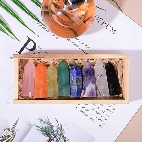 Miniatura 2 de Runyangshi Juego de 8 piezas de torre curativa de cristal natural, 1.9"-2.3" Crystal 6 facetas Prisma Varita Reiki Energy Chakras Kit de meditación