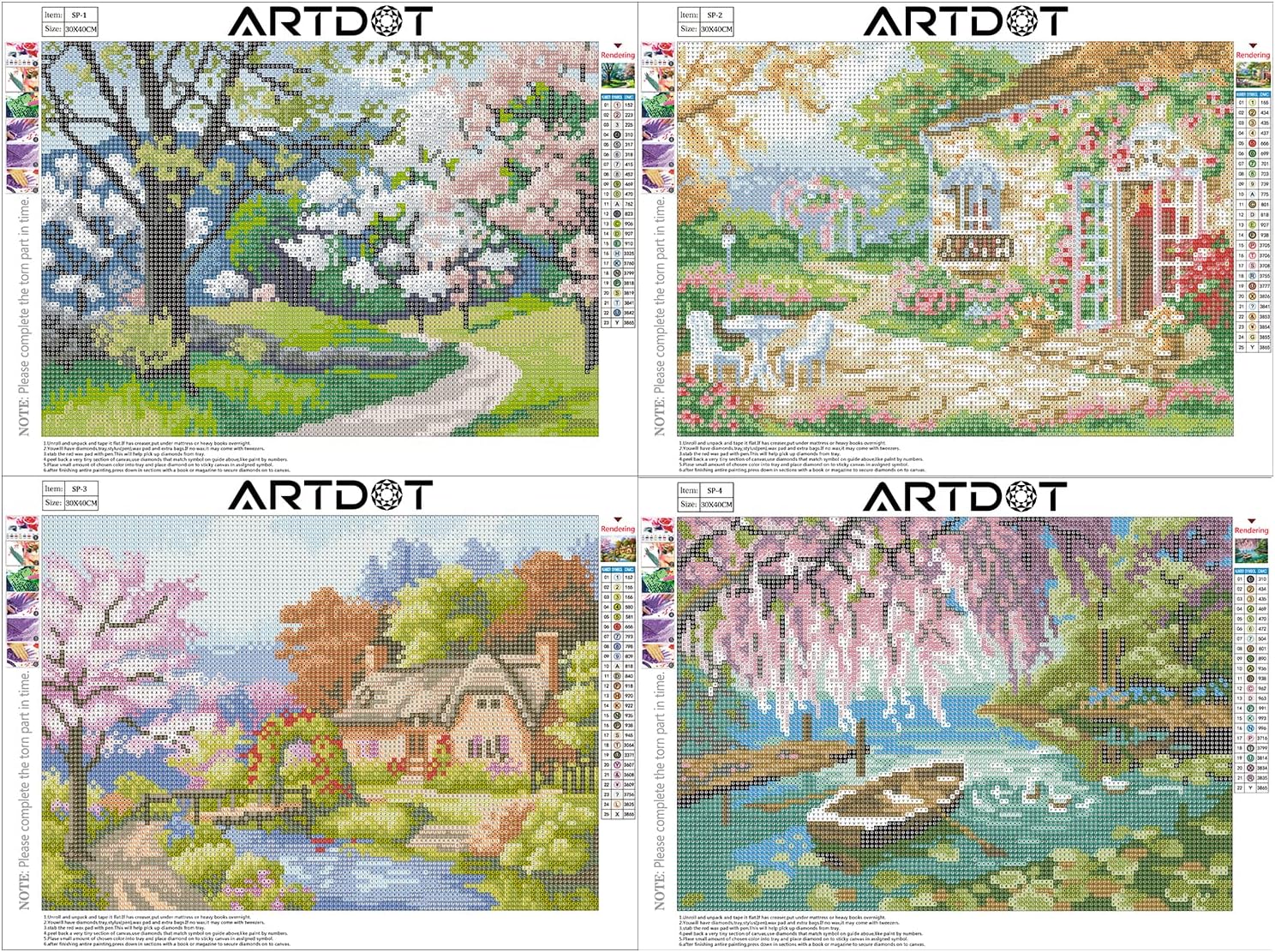 ARTDOT 4 Pack 5D Diamond Painting Kits for Adults Gem Art Spring Paint by Number Kits Full Drill Crystal Rhinestone Diamond Art for Home Wall Decor Gift 12x16 inches