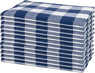 Navy Blue Cloth Napkins - Reusable Navy Blue and White Cotton Napkins - 100% Cotton, 12 Pack - 20"x20", Washable, Plaid Gingham Pattern, Perfect for BBQ, Parties and Small Get-Togethers (Blue)