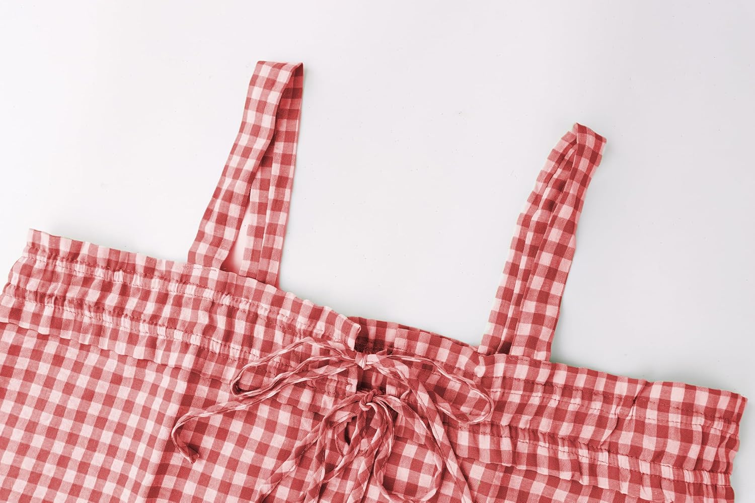 Women Y2K Tie Front Gingham Crop Tank Tops Square Neck Sleeveless Plaid Camisoles Summer Cute Backless Shirred Vest Shirt - Image 4