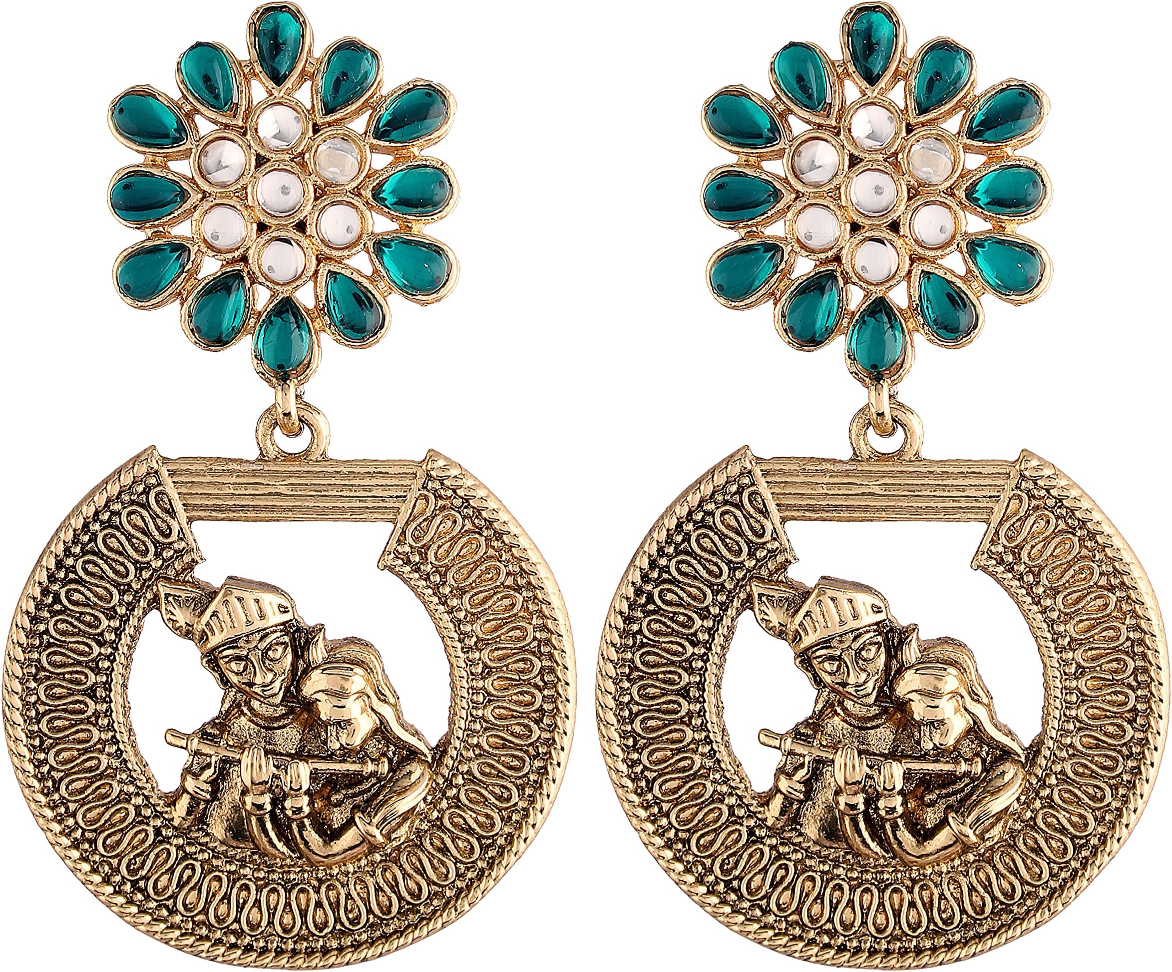 I JewelsGold Plated Indian Wedding Bollywood Stylish Multicolour Radhe Krishna Floral Earrings For Women/Girls