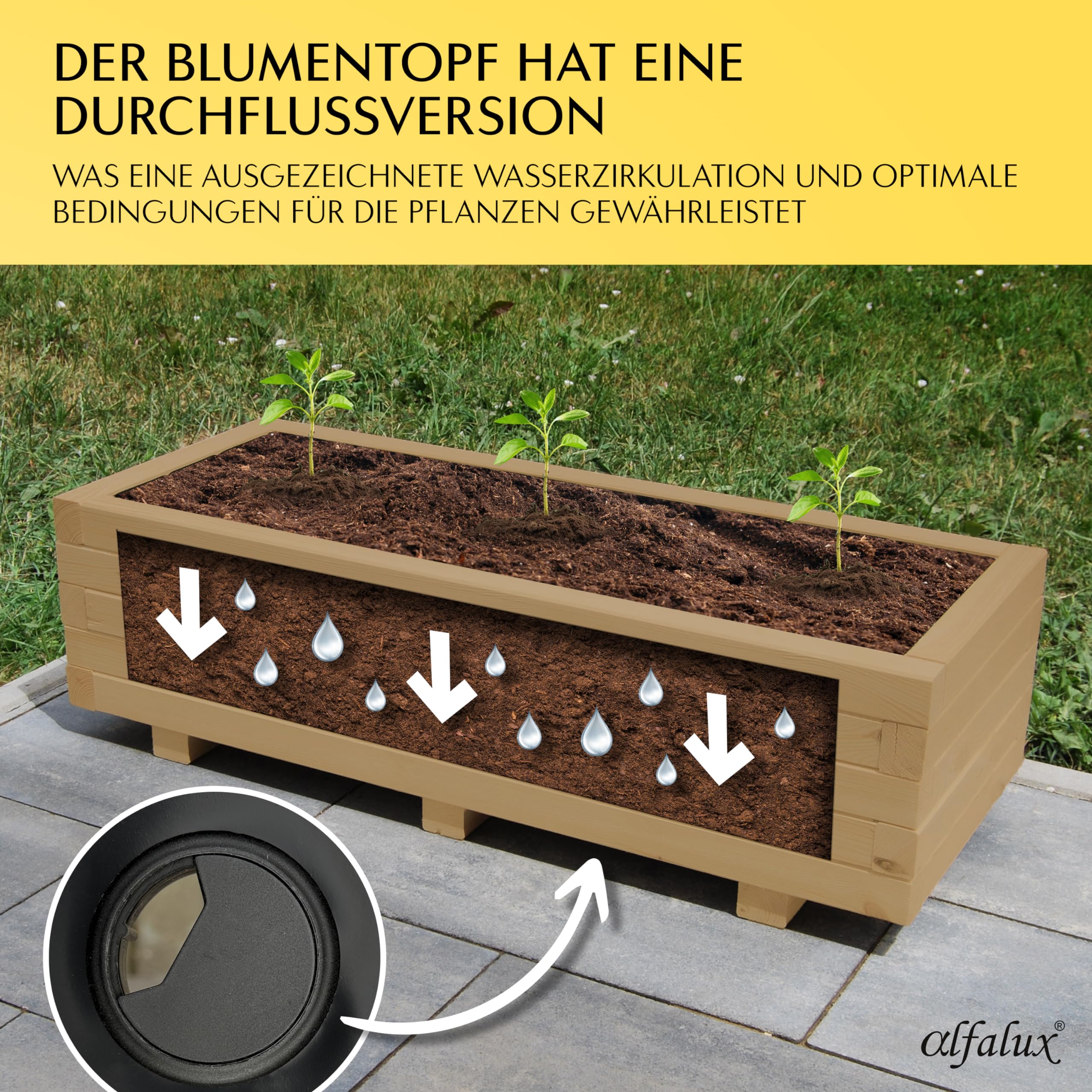 Hochbeet Blumenkasten aus Holz Pflanzkübel Garten Balkon Terrasse Eiche AB100KAN4030EI 100 x 40 x 30H cm mit 2 x Wasserablauf