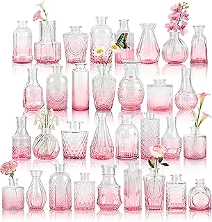 Der Rose Glass Bud Vases Set of 32 Small Pink Flower Vases for Rustic Wedding Centerpieces Table Decorations and Home Office Decor(Pink)