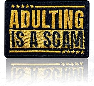 Adulting is A Scam Patch, 3 Inches Sew On Iron On Funny Sarcastic Mental Health Embroidered Patches for Backpack, Jacket, Hat, Jeans DIY Clothes Accessory Repair Gift for Men Women Size 3 Inch