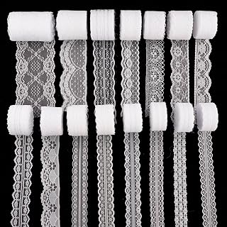 LITCHI 150 Yards White Lace Ribbon Roll, 15 Patterns, Each 10 Yards, Perfect for Sewing, Baby Shower, Birthday, Bridal Shower, Wedding Decoration, Gift Packaging, Party Decorations