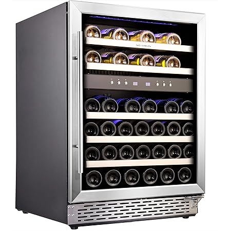 Phiestina 45 Bottle Wine Cooler 23 Inch Dual Zone Built-in or Freestanding Wine Refrigerator with Compressor Cooling System